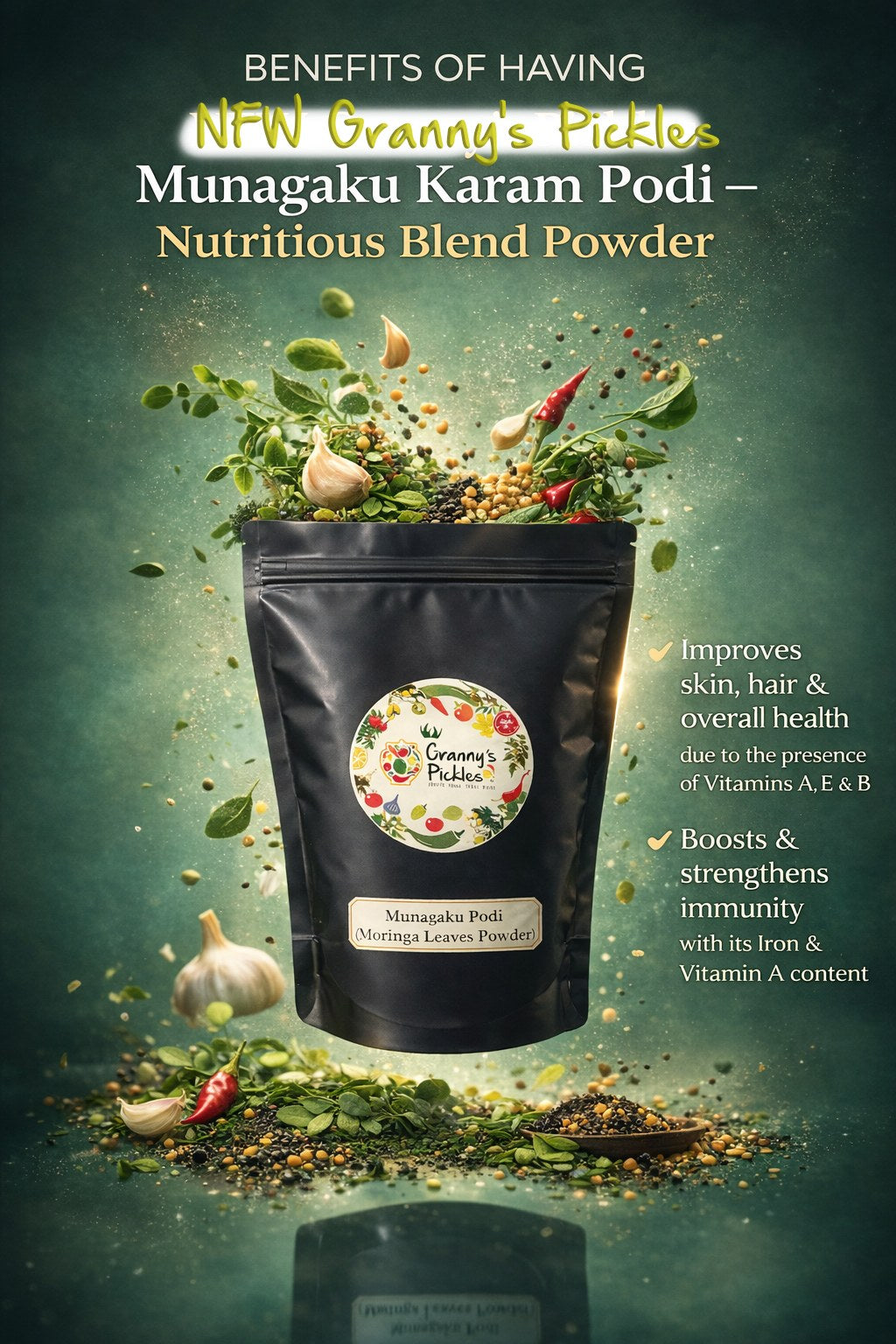 Munagaku Podi (Moringa Leaves Nutritious Blend Powder)